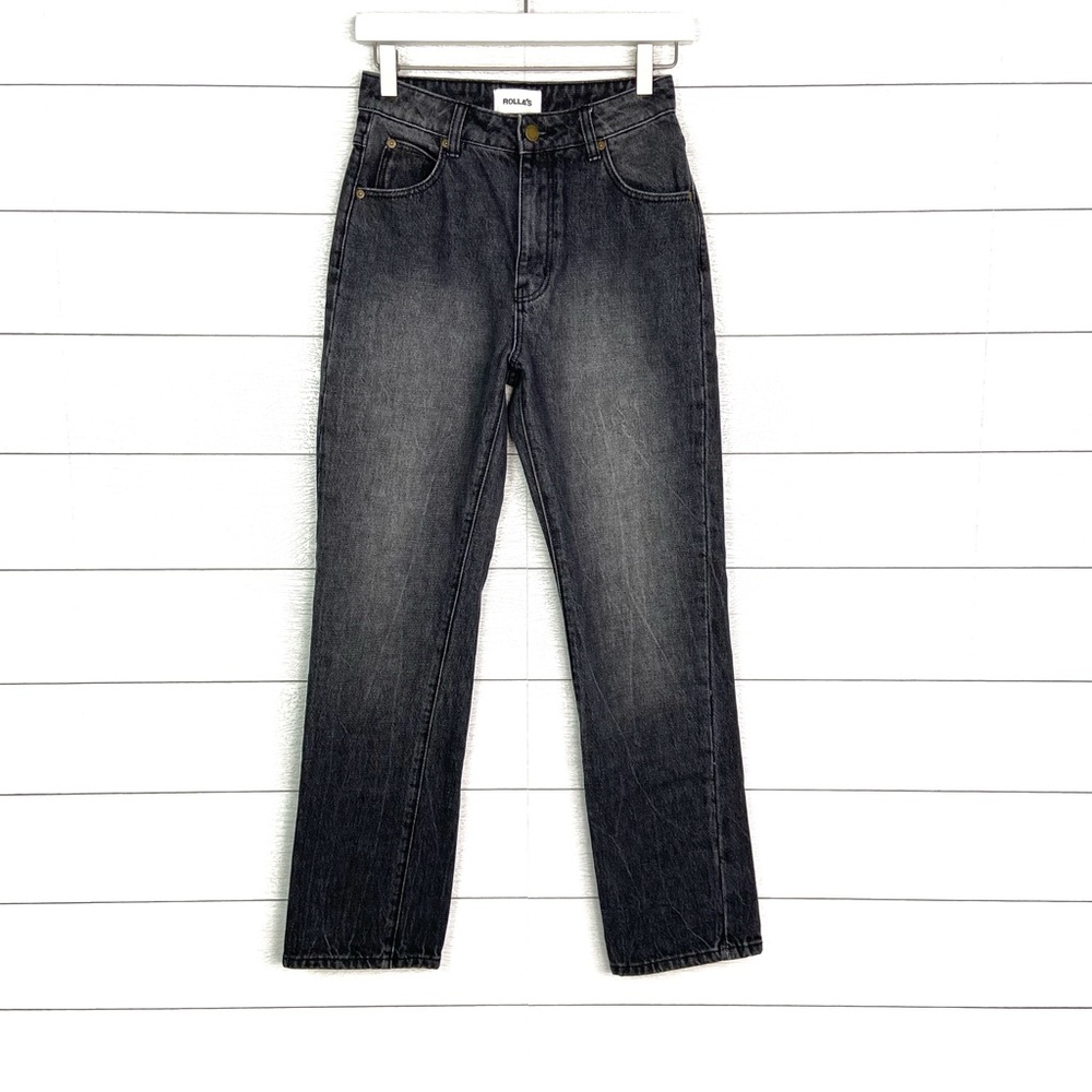 Rollas Original Cropped Straight Denim High Rise Jeans Black 25